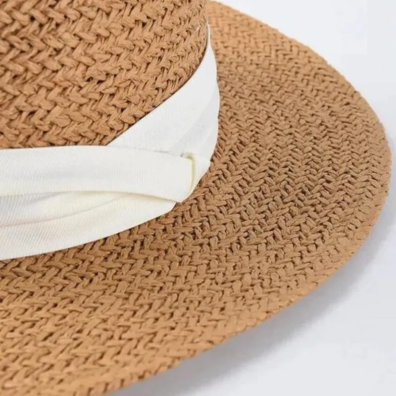 Straw Sun Hat With Colored Ribbon