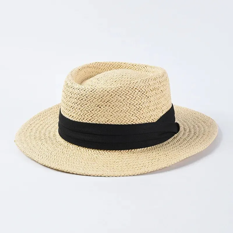 Straw Sun Hat With Colored Ribbon