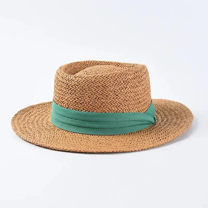 Straw Sun Hat With Colored Ribbon