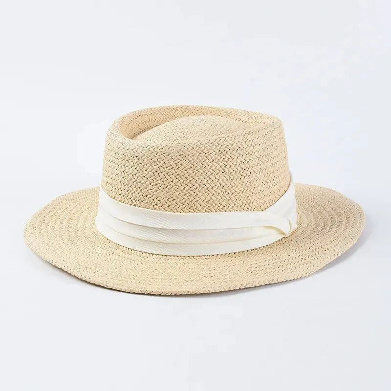 Straw Sun Hat With Colored Ribbon