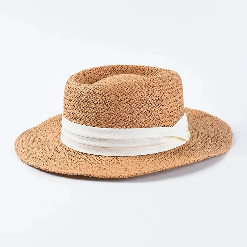 Straw Sun Hat With Colored Ribbon