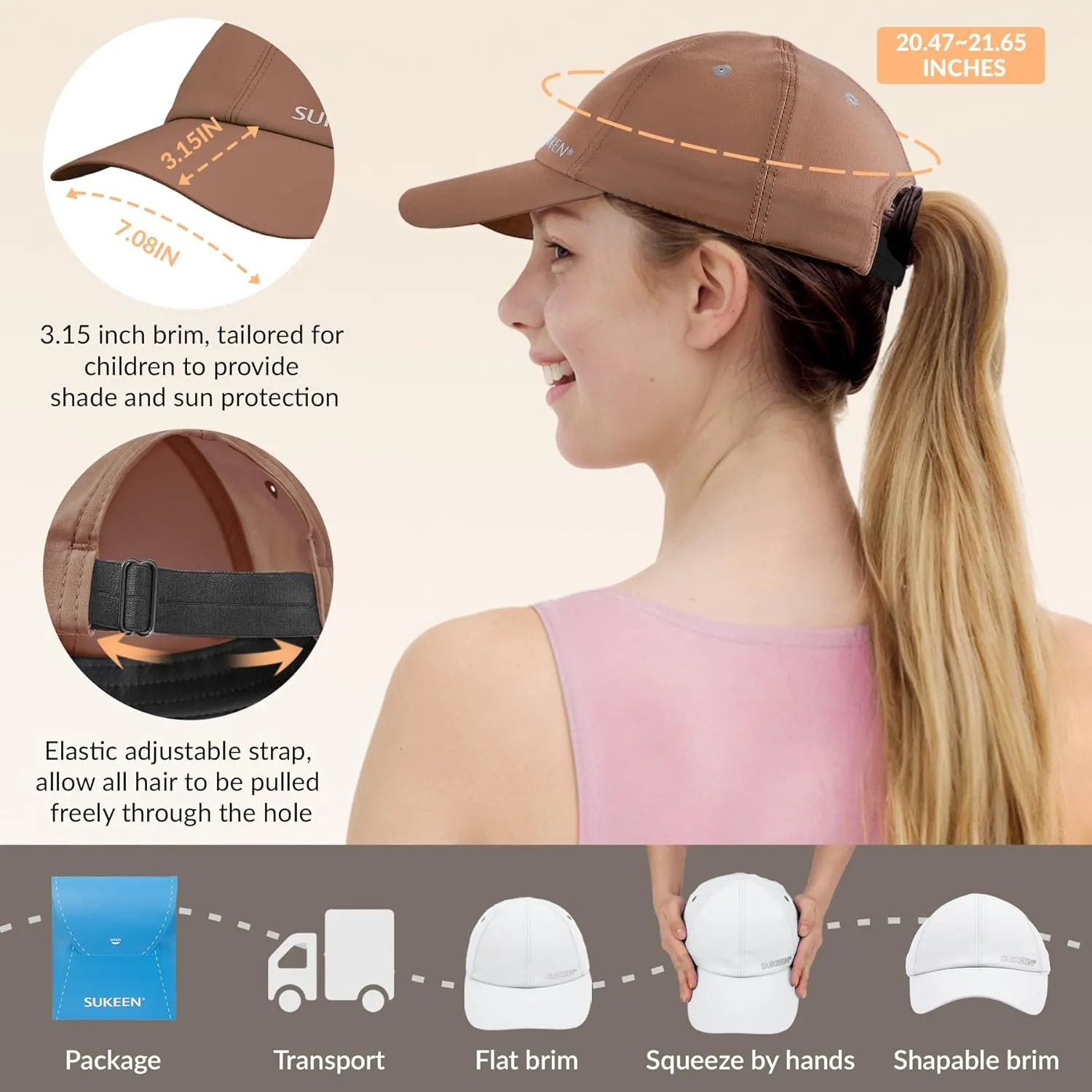 Sukeen Kids Sun Hats for Girls Boys Quick Drying Baseball Cap Lightweight Sun Protection Hat for Outdoor Activity