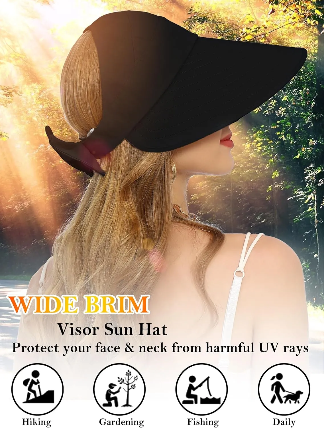 Sun Visor Hat for Women Wide Brim Ponytail Hole UV Protection Summer Cap Packable UPF 50  Travel Outdoor