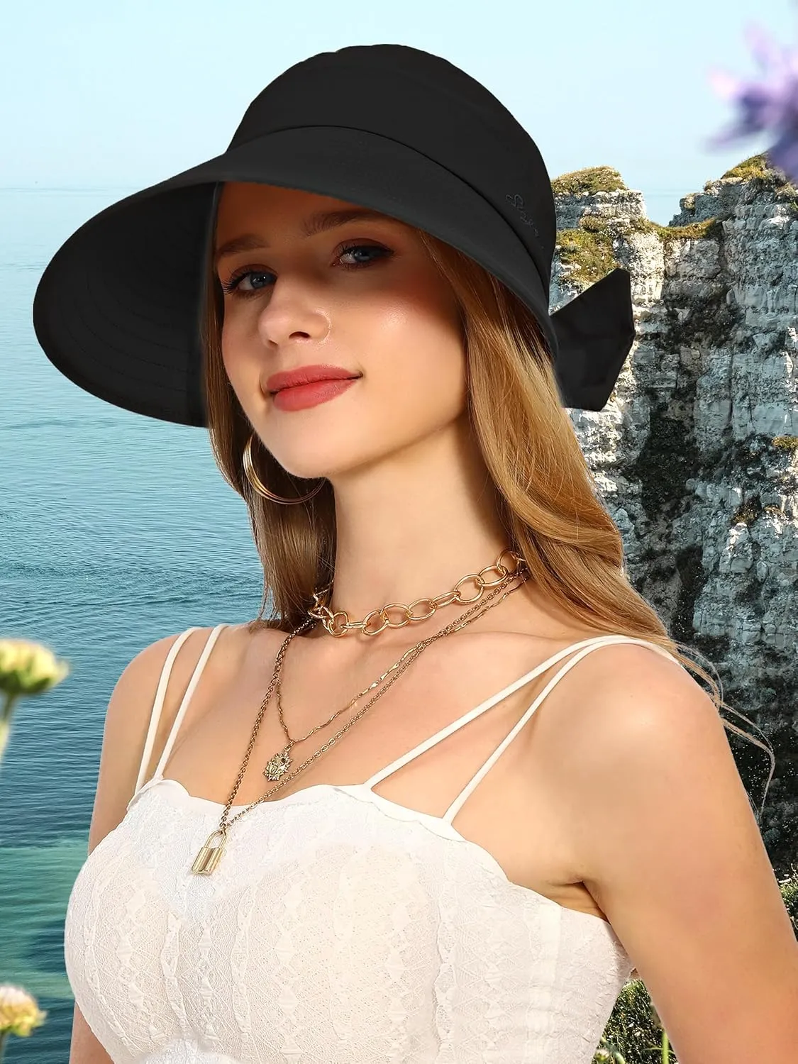 Sun Visor Hat for Women Wide Brim Ponytail Hole UV Protection Summer Cap Packable UPF 50  Travel Outdoor