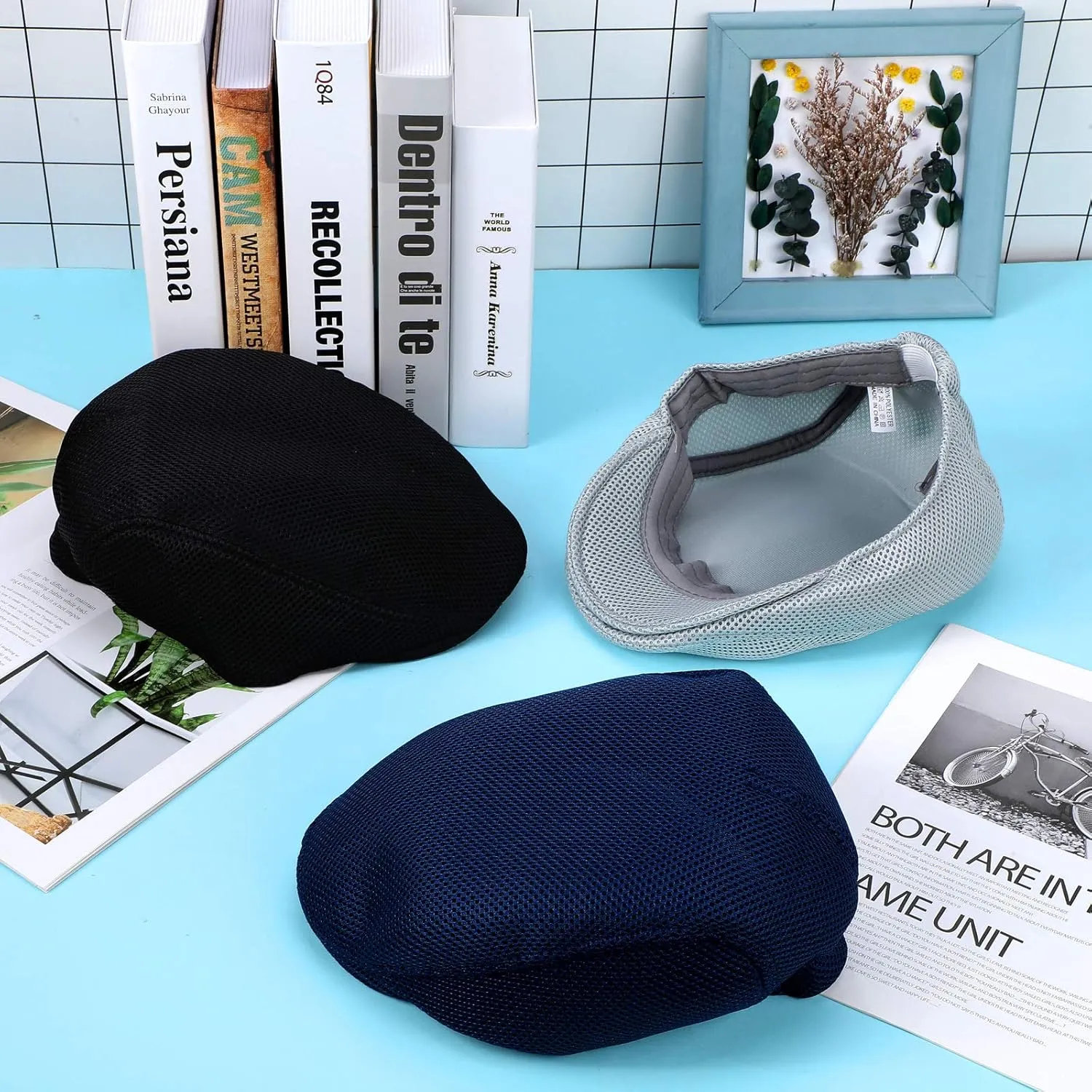 Syhood 3 Pieces Mens Mesh Flat Cap Breathable Summer Newsboy Hat Cabbie Flat Cap