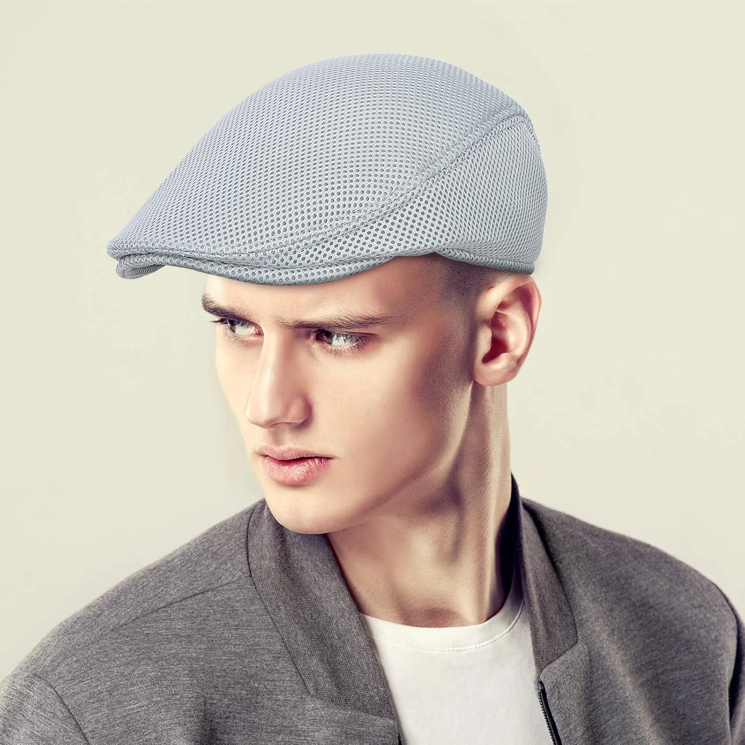 Syhood 3 Pieces Mens Mesh Flat Cap Breathable Summer Newsboy Hat Cabbie Flat Cap