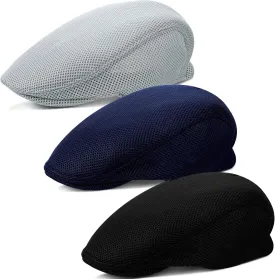 Syhood 3 Pieces Mens Mesh Flat Cap Breathable Summer Newsboy Hat Cabbie Flat Cap