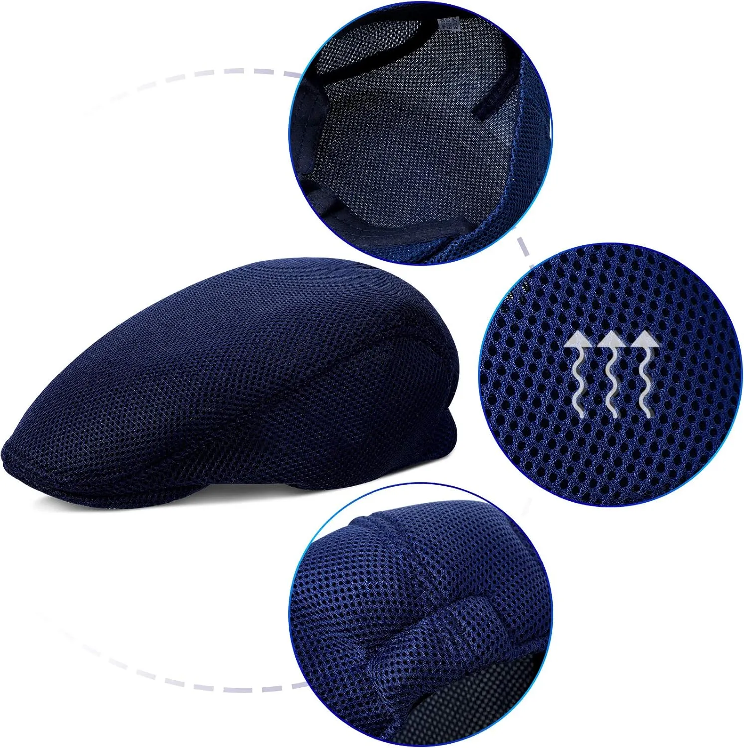Syhood 3 Pieces Mens Mesh Flat Cap Breathable Summer Newsboy Hat Cabbie Flat Cap