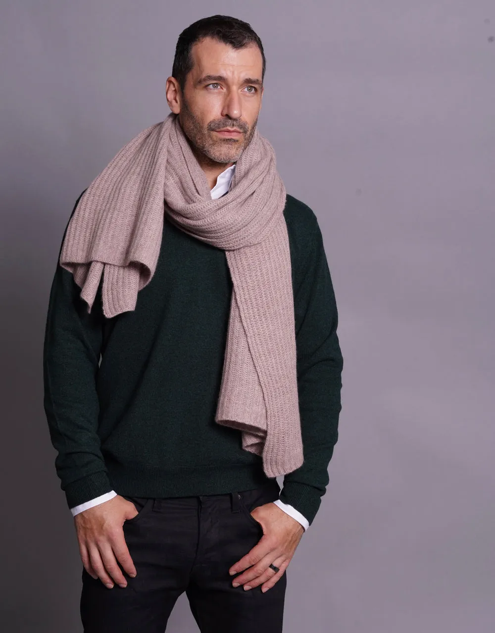 Thick Ribbed Cashmere Scarf in Ginger