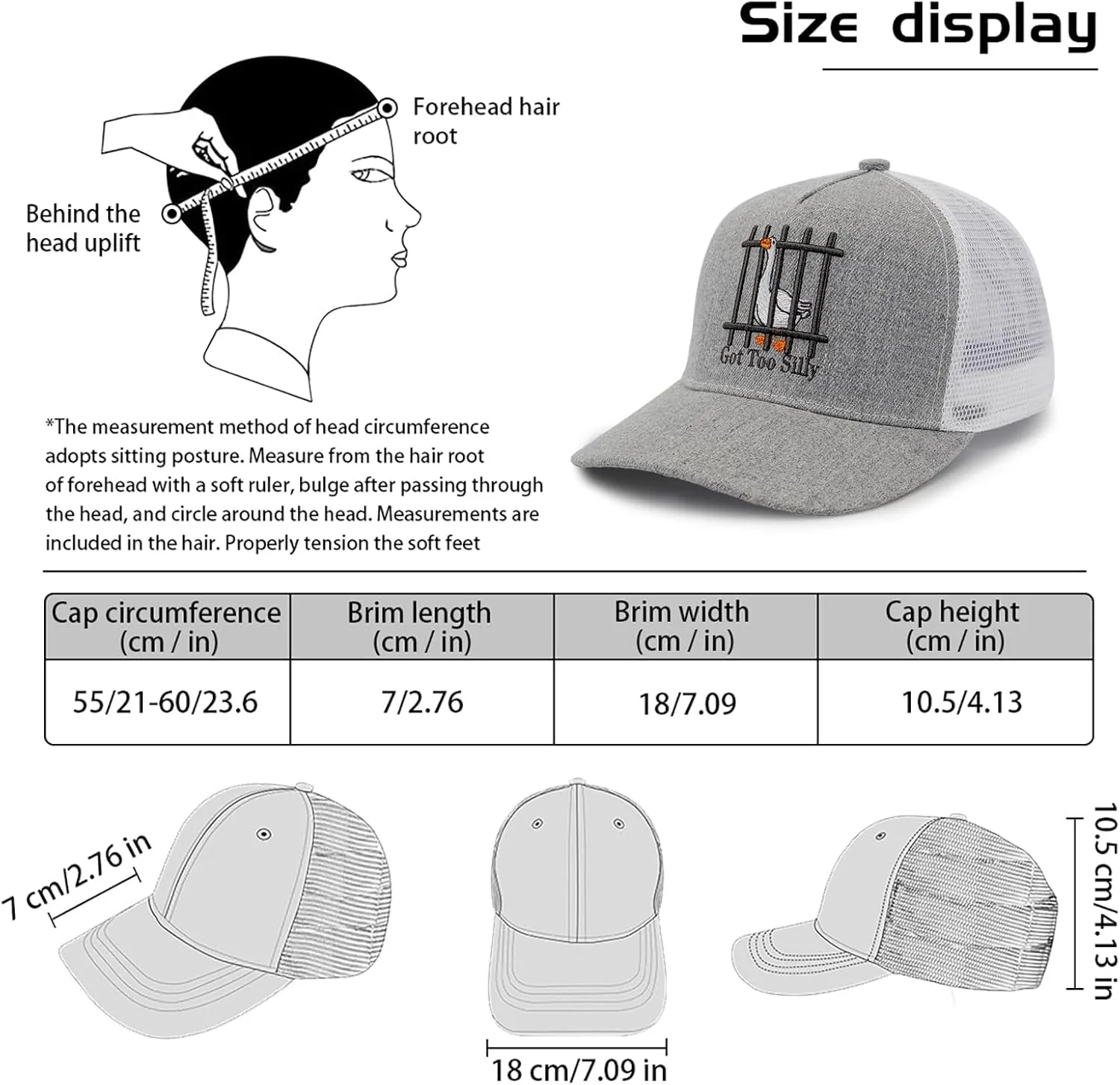 Unisex Trucker Adjustable Mesh Baseball Cap Dad Hat for Men Women Breathable Mesh Side with Stainless Steel Cap Buckle