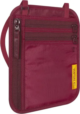 VENTURE 4TH RFID Blocking Travel Neck Wallet - Security Neck Pouch Passport Holder with Nylon Lining (Red)