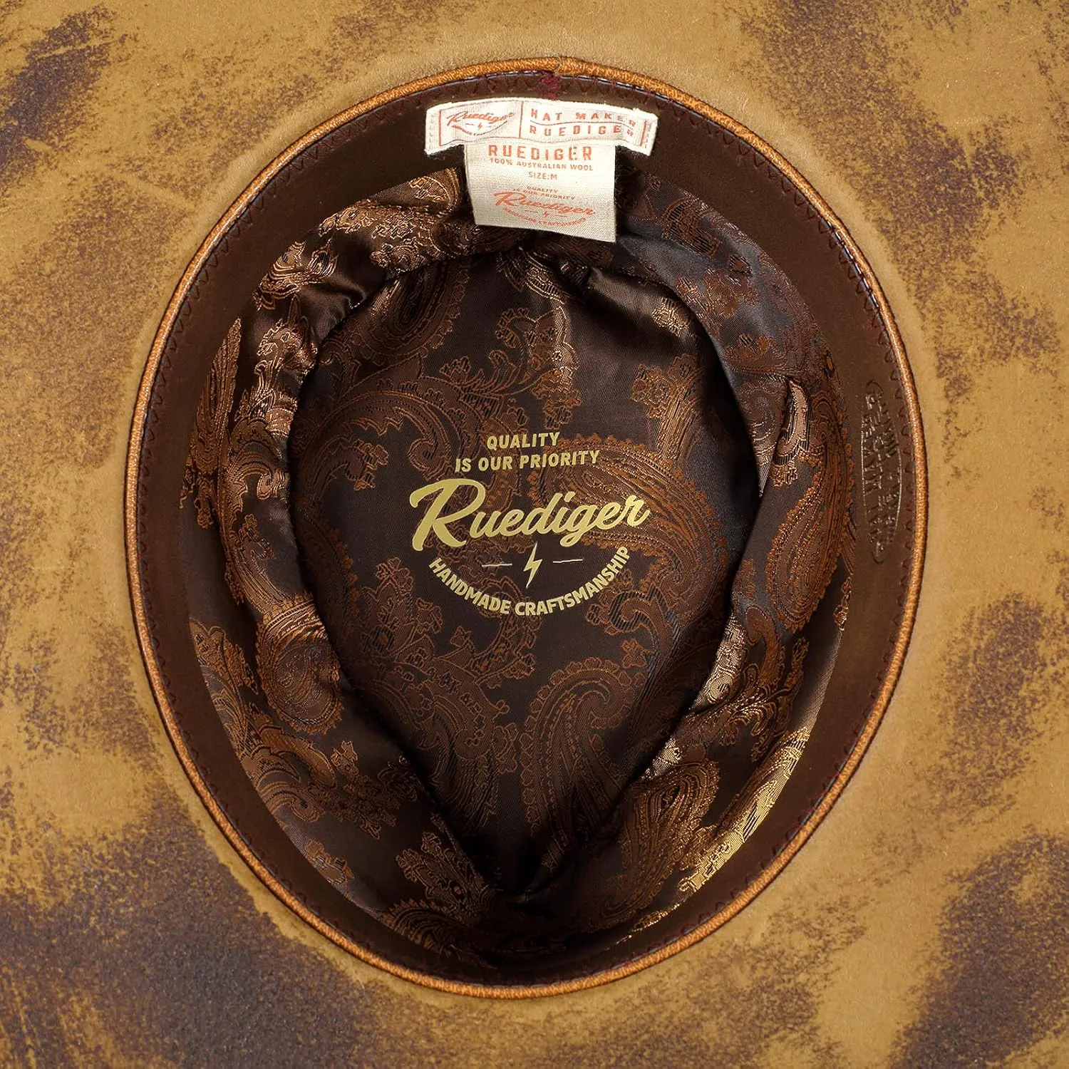 Vintage Wide Brim Fedora Hats for Mens Women 100% Wool Felt Panama Rancher Hat with Lightning Logo Distressed/Burned