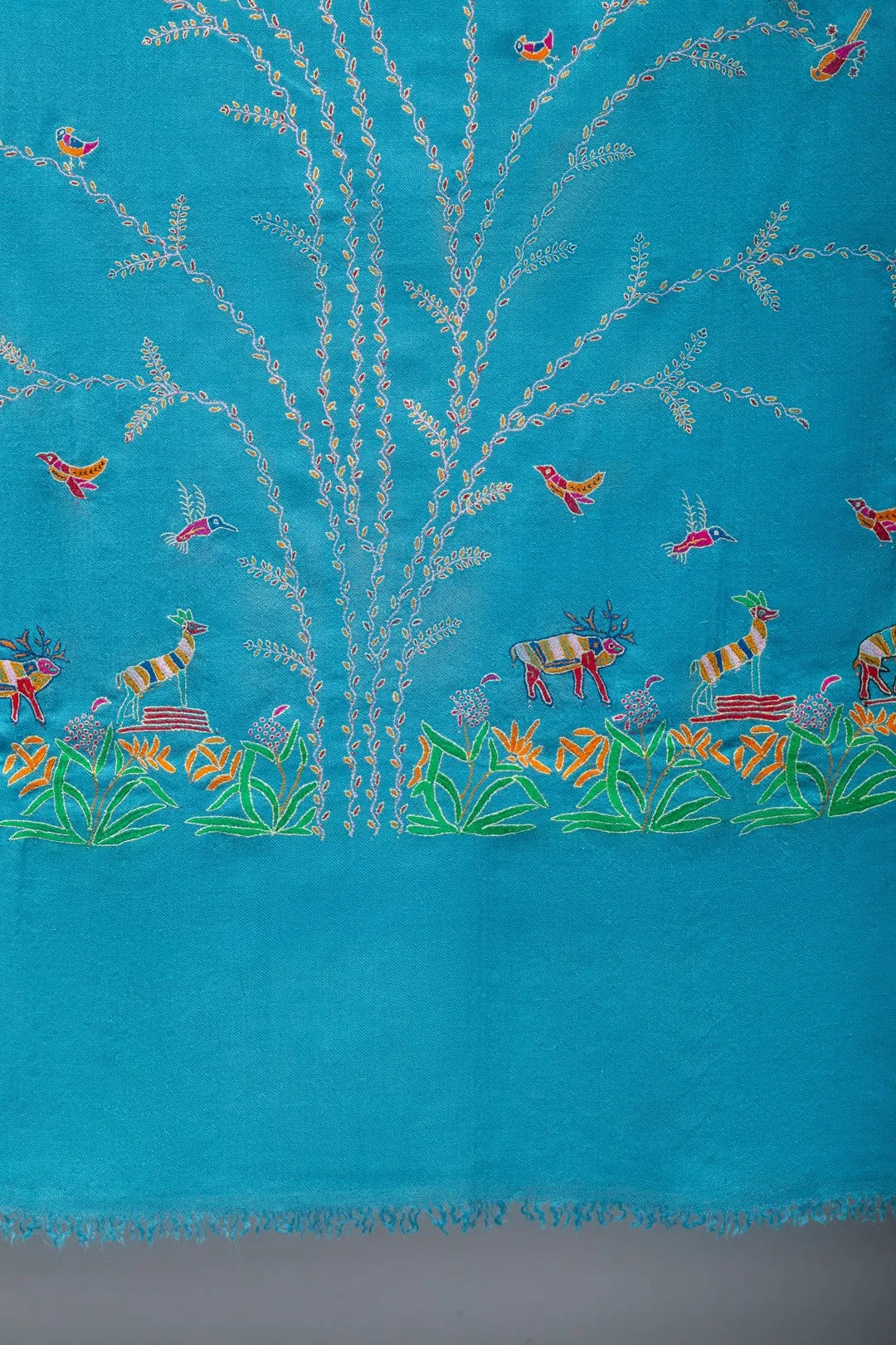 Whirling butterflies Ceruleam Blue Embroidered Pashmina Shawl
