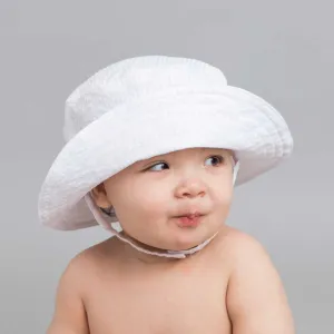White Seersucker UPF 25  Bucket Hat for Babies and Toddlers