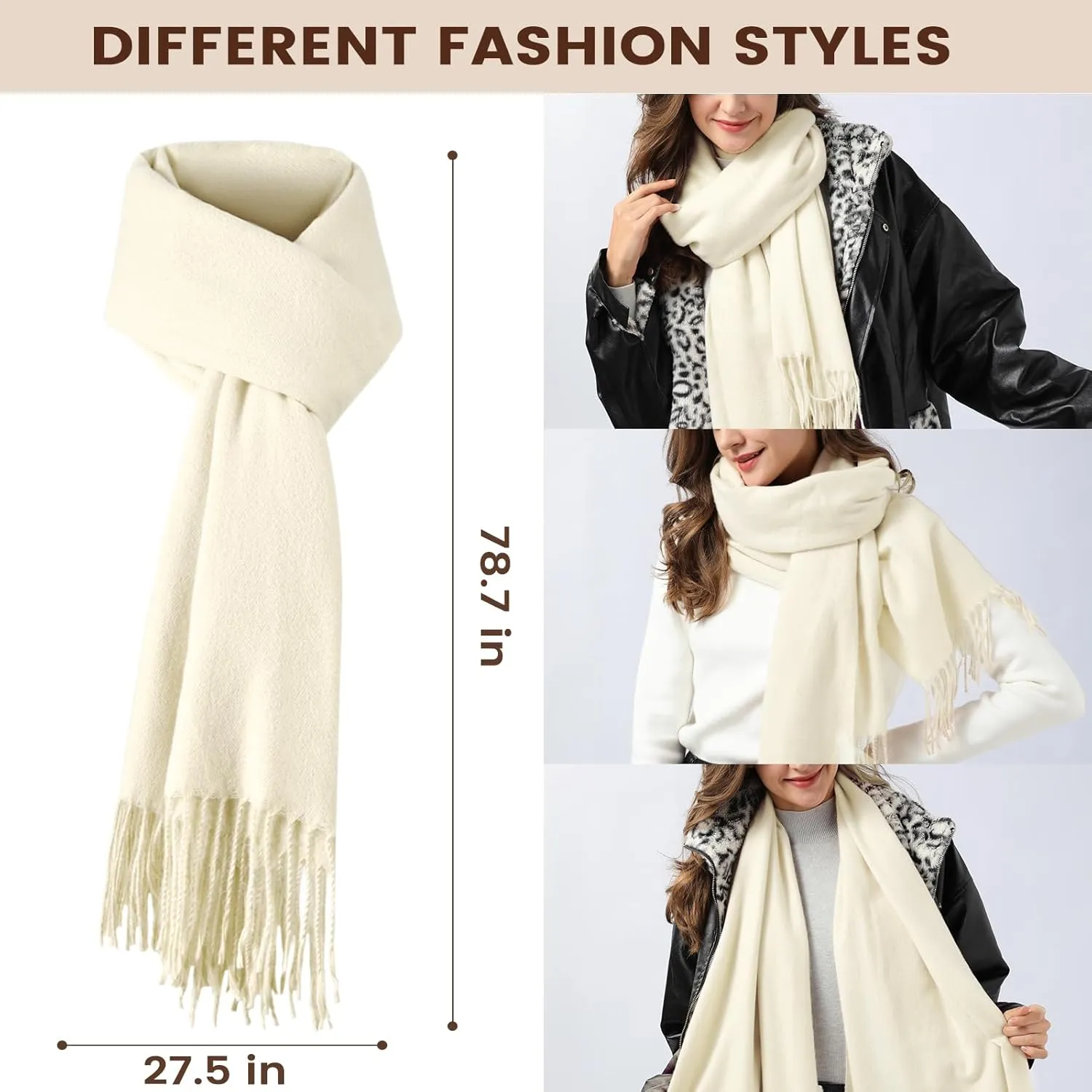 Women Winter Hat Beanie Long Scarf Touch Screen Gloves Set, Warm Clothes Set with Knit Fleece Lined for Women/Men Winter