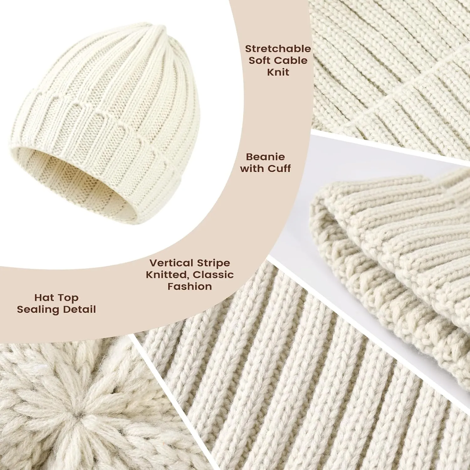 Women Winter Hat Beanie Long Scarf Touch Screen Gloves Set, Warm Clothes Set with Knit Fleece Lined for Women/Men Winter