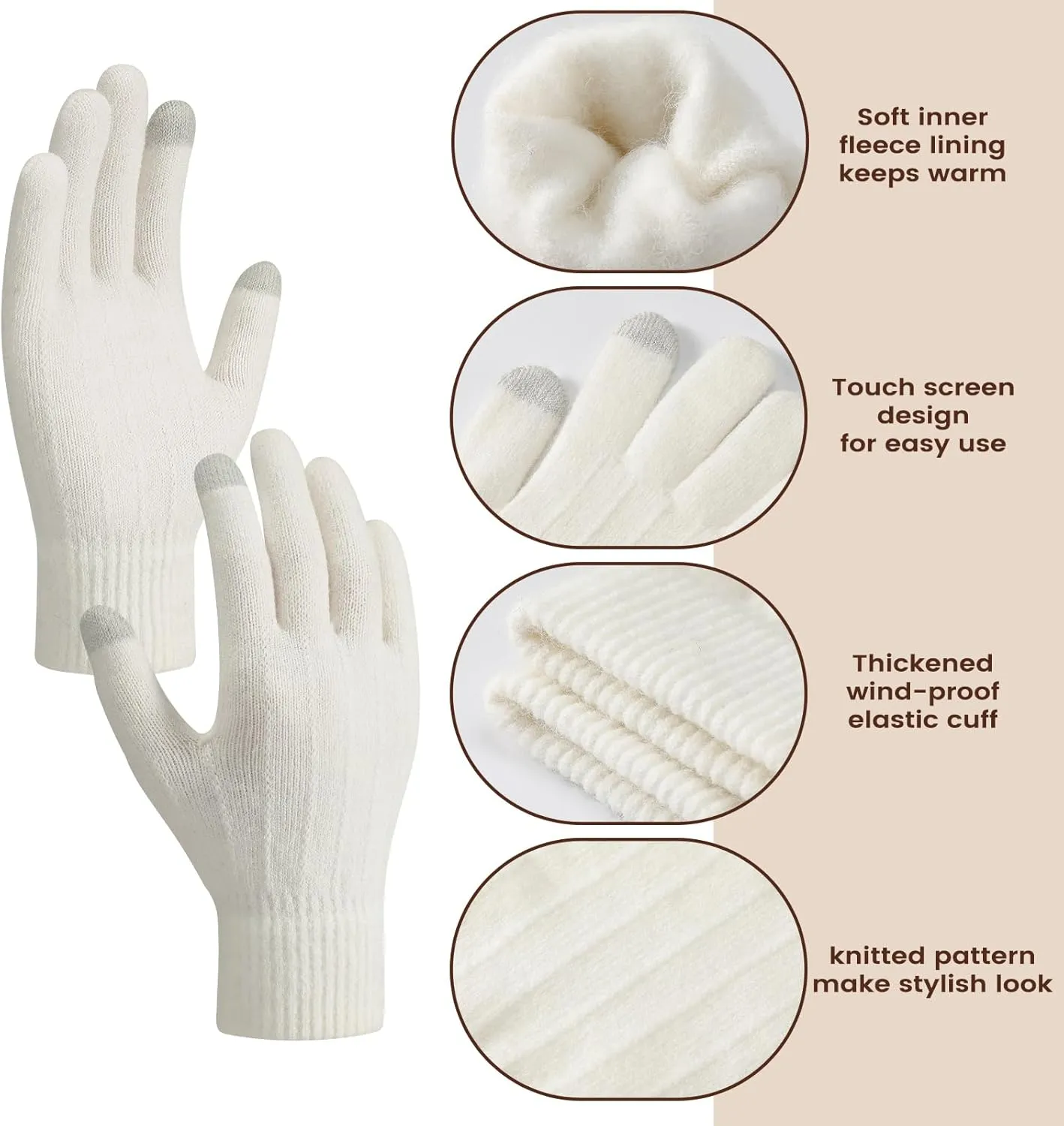 Women Winter Hat Beanie Long Scarf Touch Screen Gloves Set, Warm Clothes Set with Knit Fleece Lined for Women/Men Winter