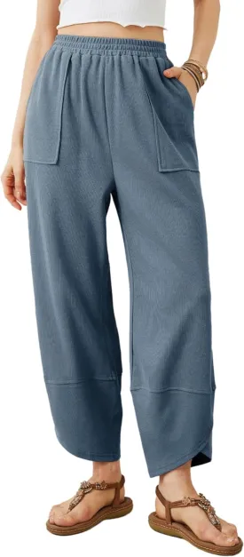 Womens Harem Pants Summer Casual 2025 Elastic Waist Palazzo Baggy Pants Wide Leg Sweatpants with Pockets