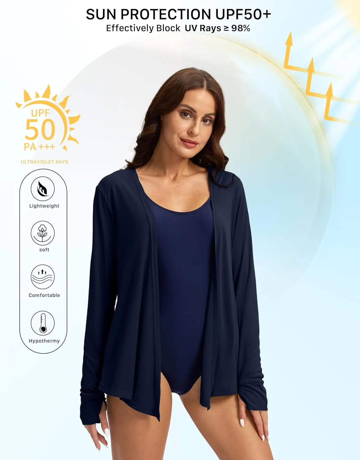 Women's UPF 50  Sun Shirt Long Sleeve UV Sun Protection Shirts Lightweight Cardigan for Women with Pockets SPF Swim Cover Up