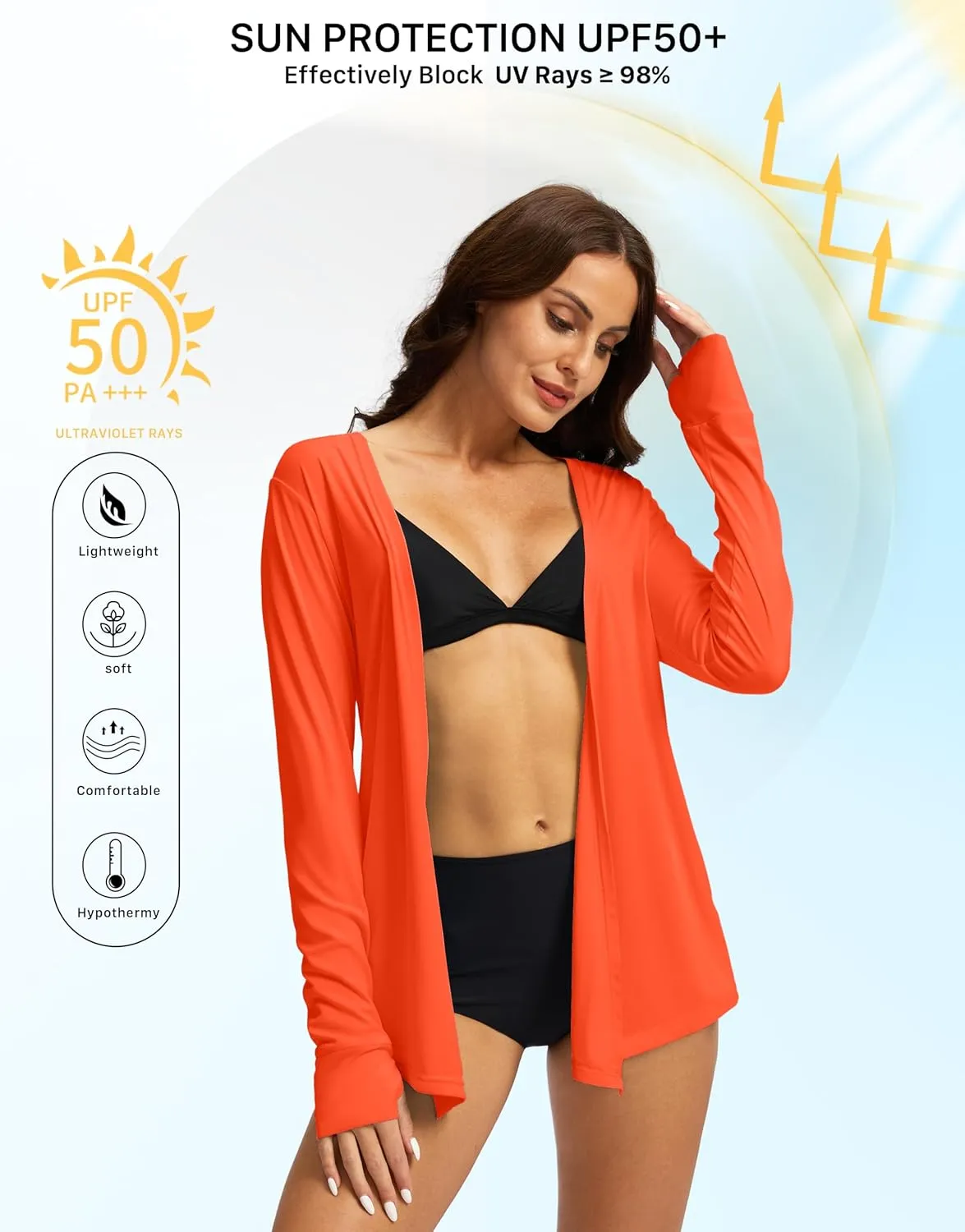 Women's UPF 50  Sun Shirt Long Sleeve UV Sun Protection Shirts Lightweight Cardigan for Women with Pockets SPF Swim Cover Up