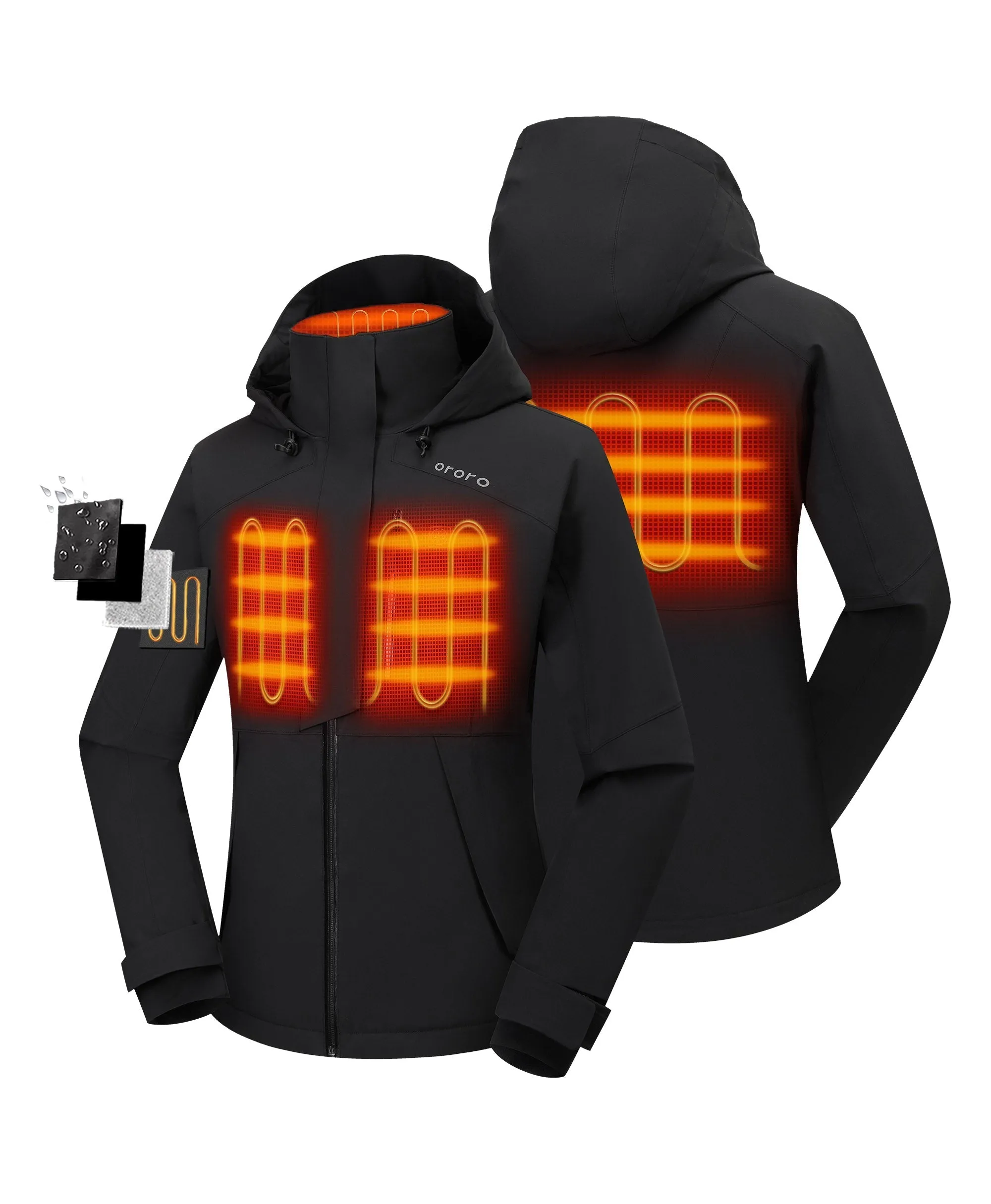 Women's Waterproof Heated Ski Jacket - Black / Blue