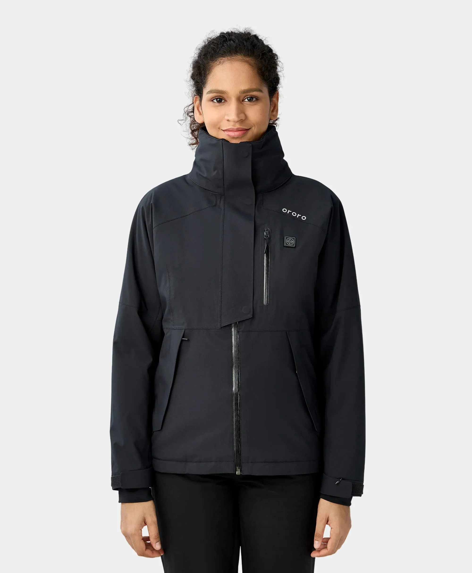 Women's Waterproof Heated Ski Jacket - Black / Blue
