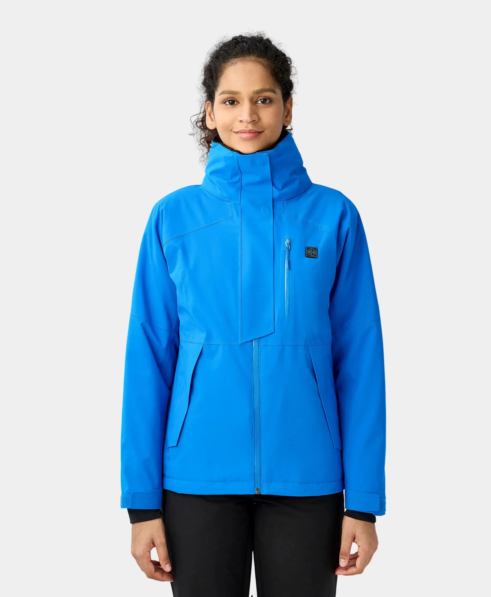 Women's Waterproof Heated Ski Jacket - Black / Blue