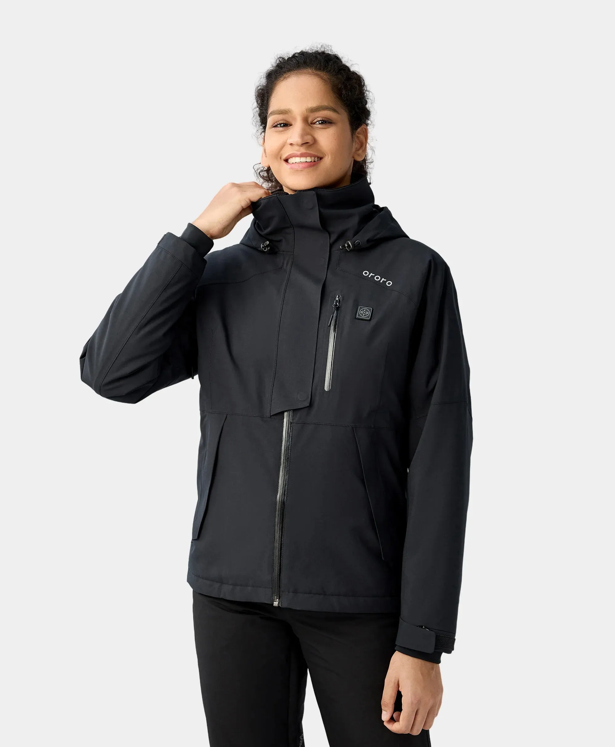 Women's Waterproof Heated Ski Jacket - Black / Blue