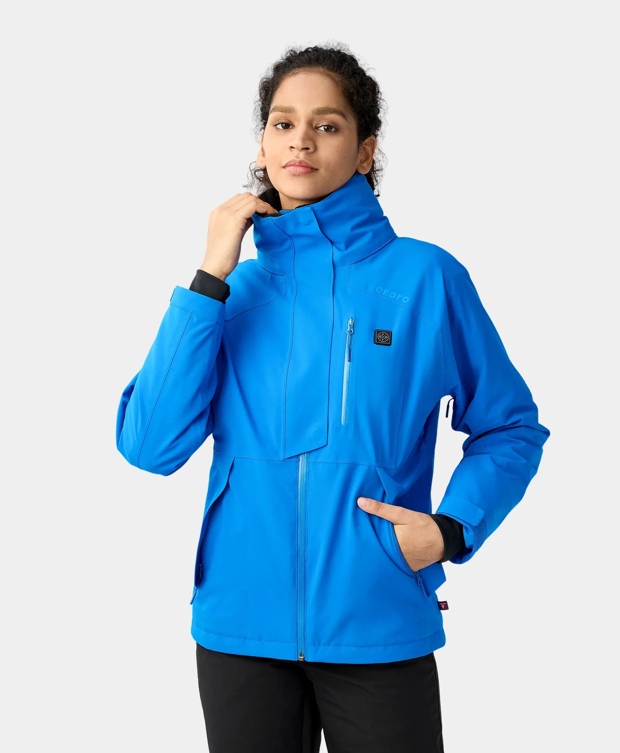 Women's Waterproof Heated Ski Jacket - Black / Blue