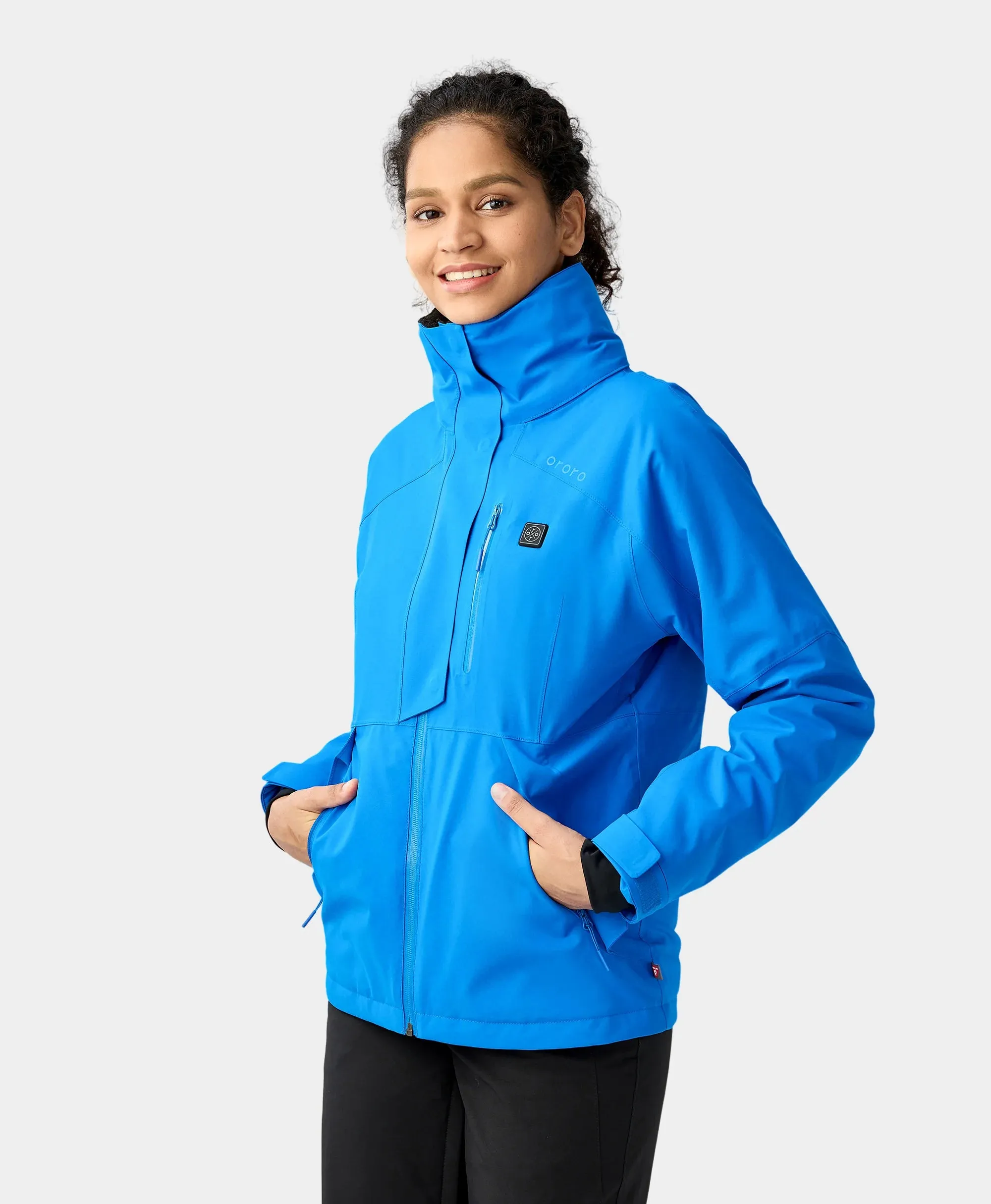 Women's Waterproof Heated Ski Jacket - Black / Blue