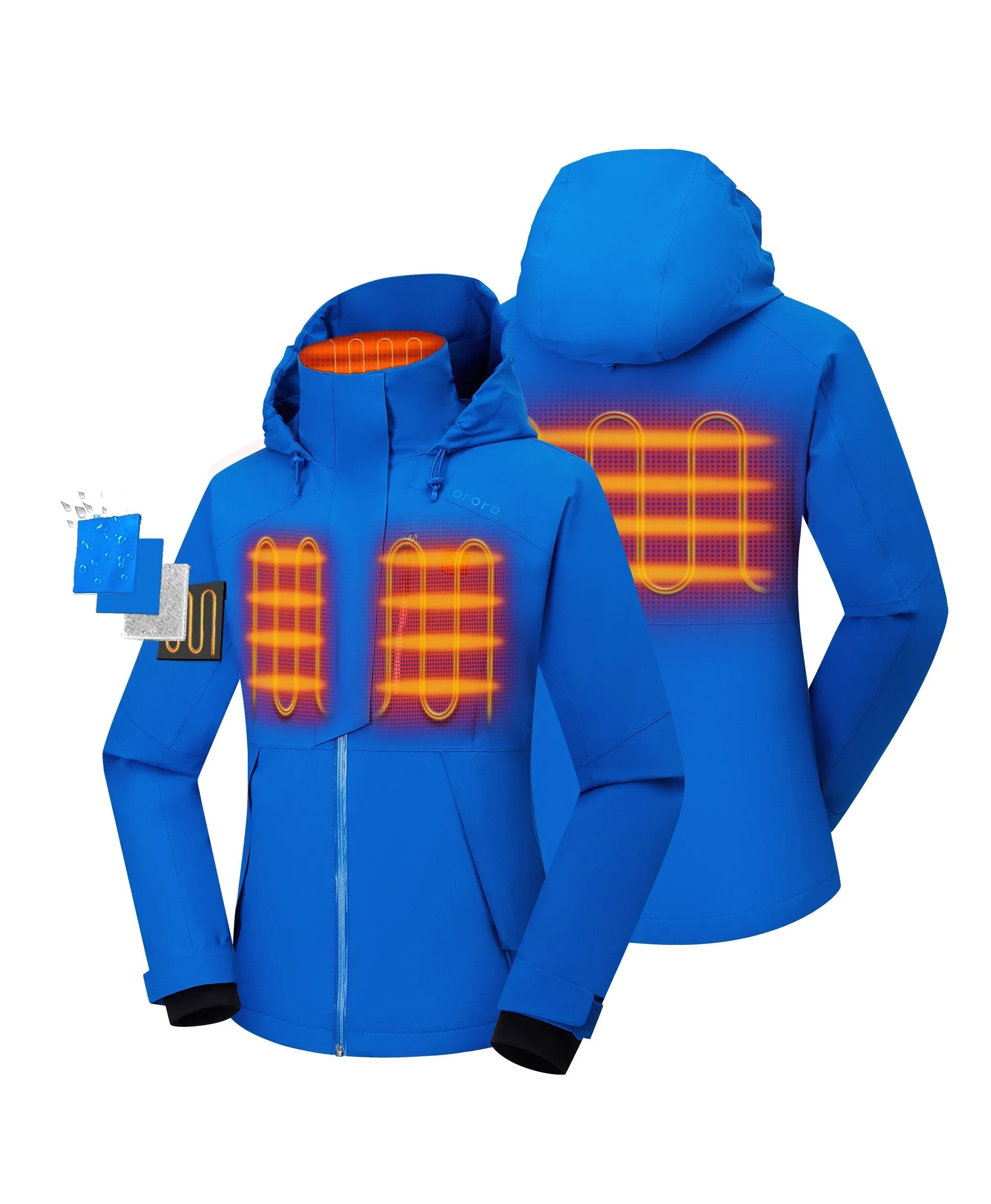 Women's Waterproof Heated Ski Jacket - Black / Blue