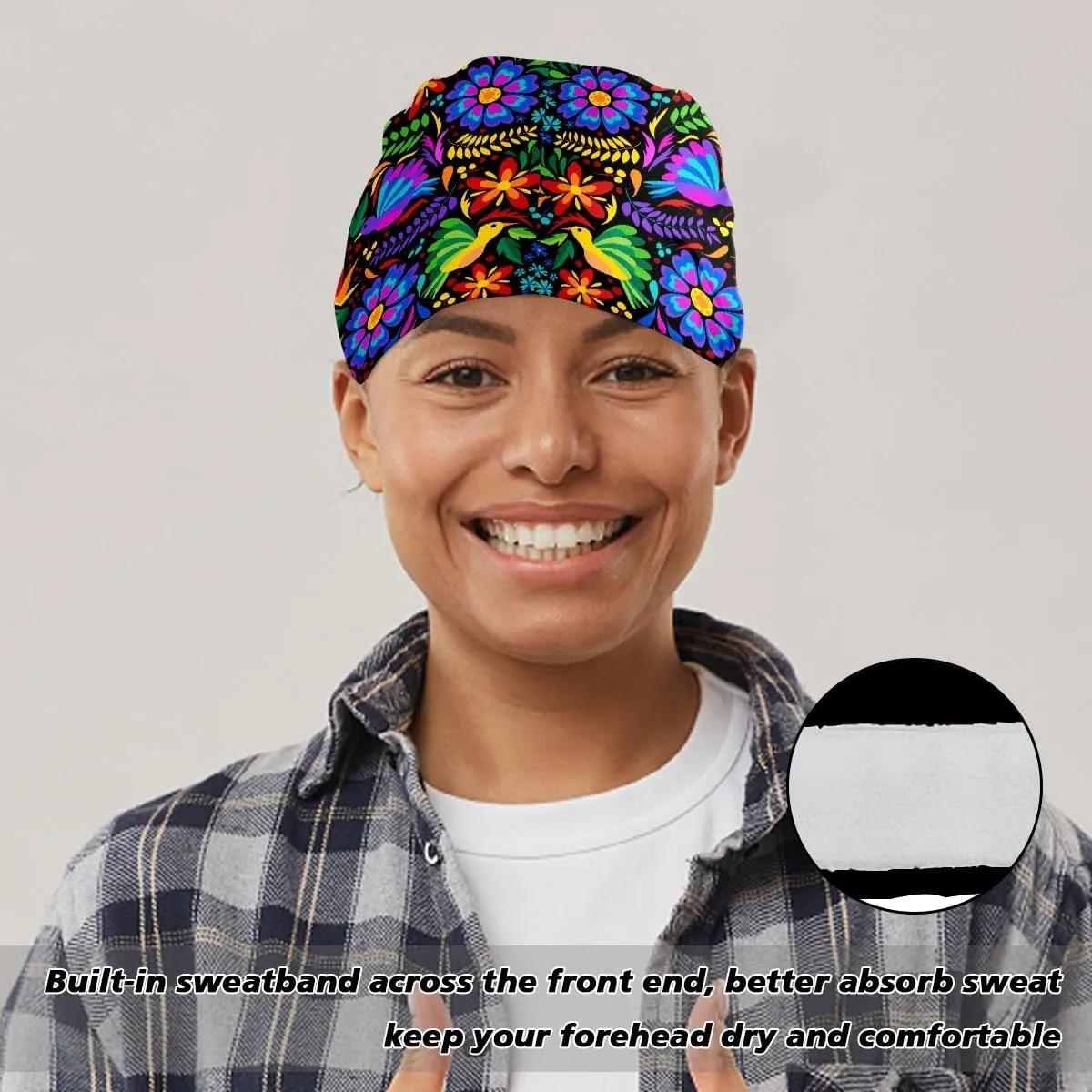 Women's Working Cap Adjustable Tie Back Hat with Button Sweatband Reusable Hats for Men Pink Blue Baby Feet