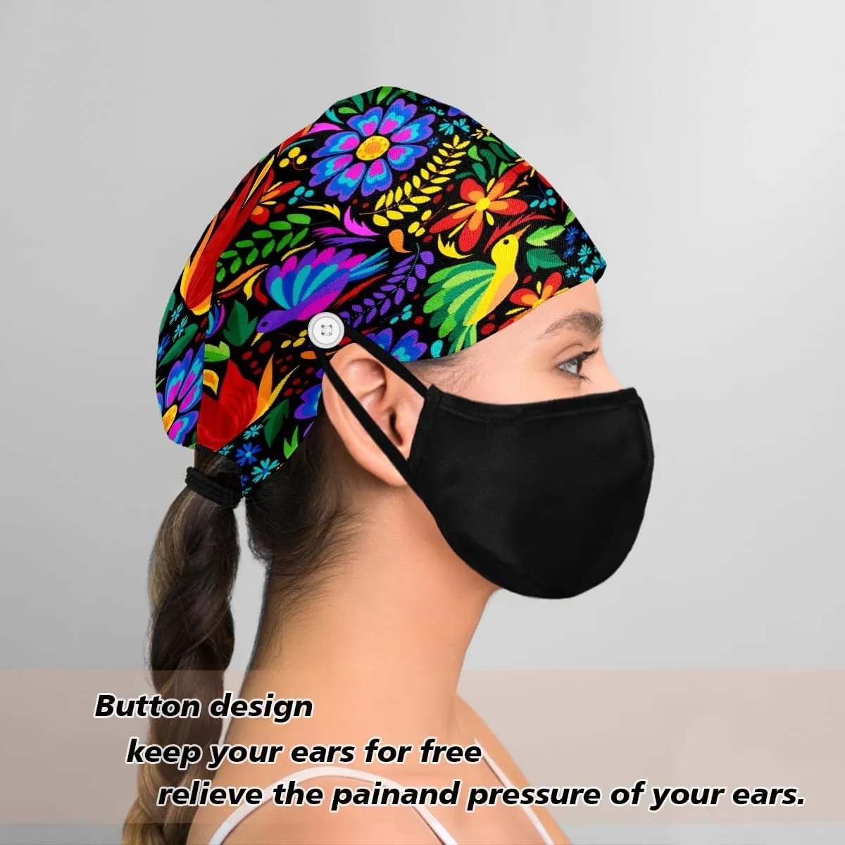 Women's Working Cap Adjustable Tie Back Hat with Button Sweatband Reusable Hats for Men Pink Blue Baby Feet