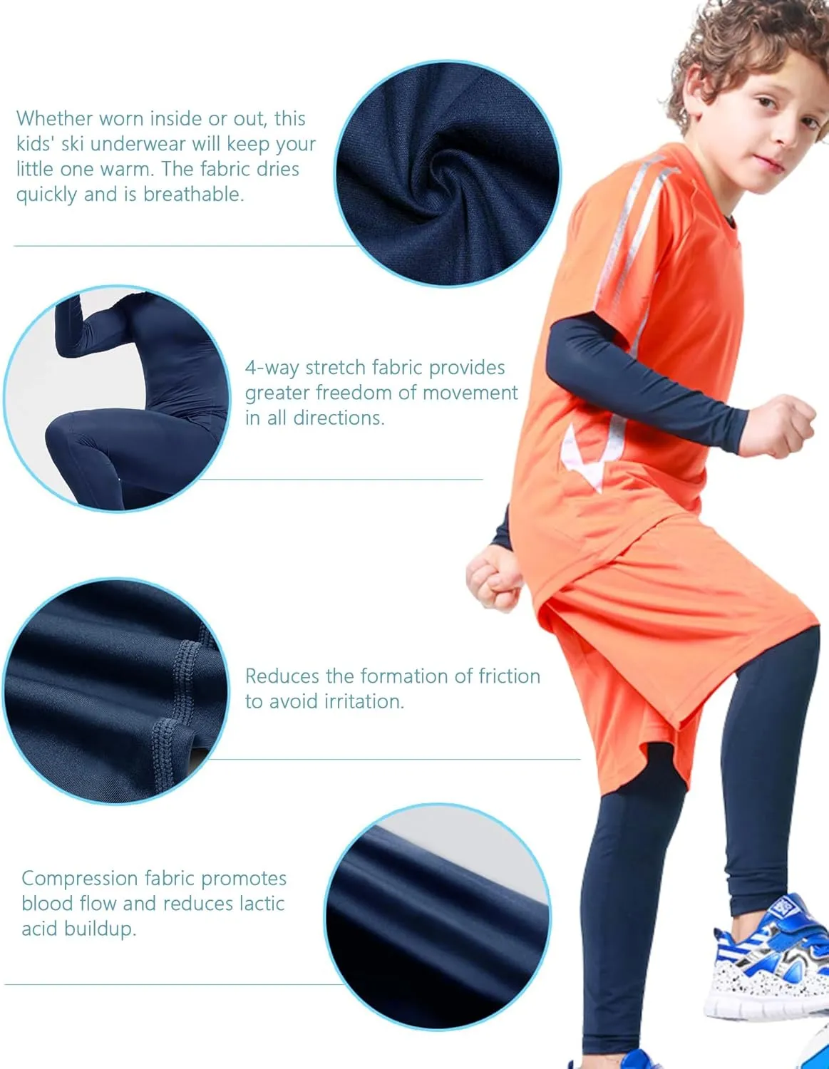 Youth Thermal Base Layer Set Fleece Lined Undershirt Unisex Athletic Shirt Kids Pants for Ski