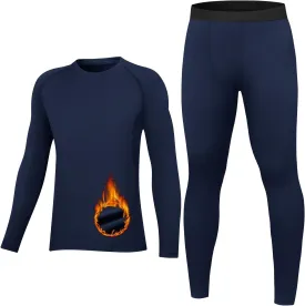 Youth Thermal Base Layer Set Fleece Lined Undershirt Unisex Athletic Shirt Kids Pants for Ski