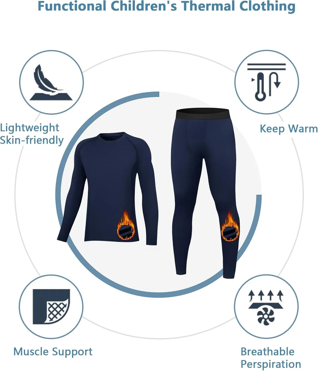 Youth Thermal Base Layer Set Fleece Lined Undershirt Unisex Athletic Shirt Kids Pants for Ski
