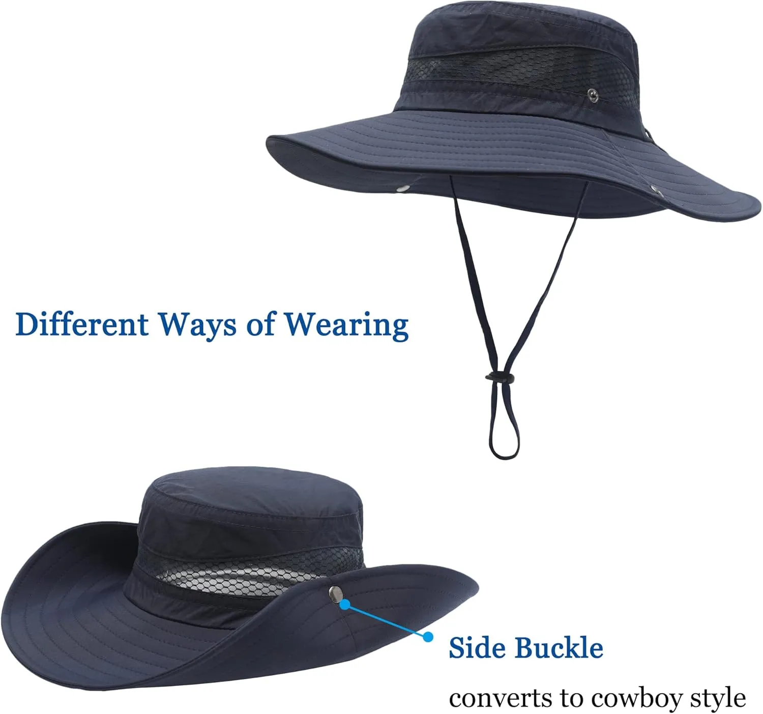 ZLYC Mens Waterproof Camo Sun Hat Wide Brim Packable Outdoor Mesh Fishing Bucket Hats